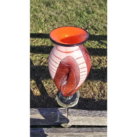 Vintage The Glass Forge Art Glass Vase Red Orange Signed 2002 Hand Blown USA - Picture 5 of 9